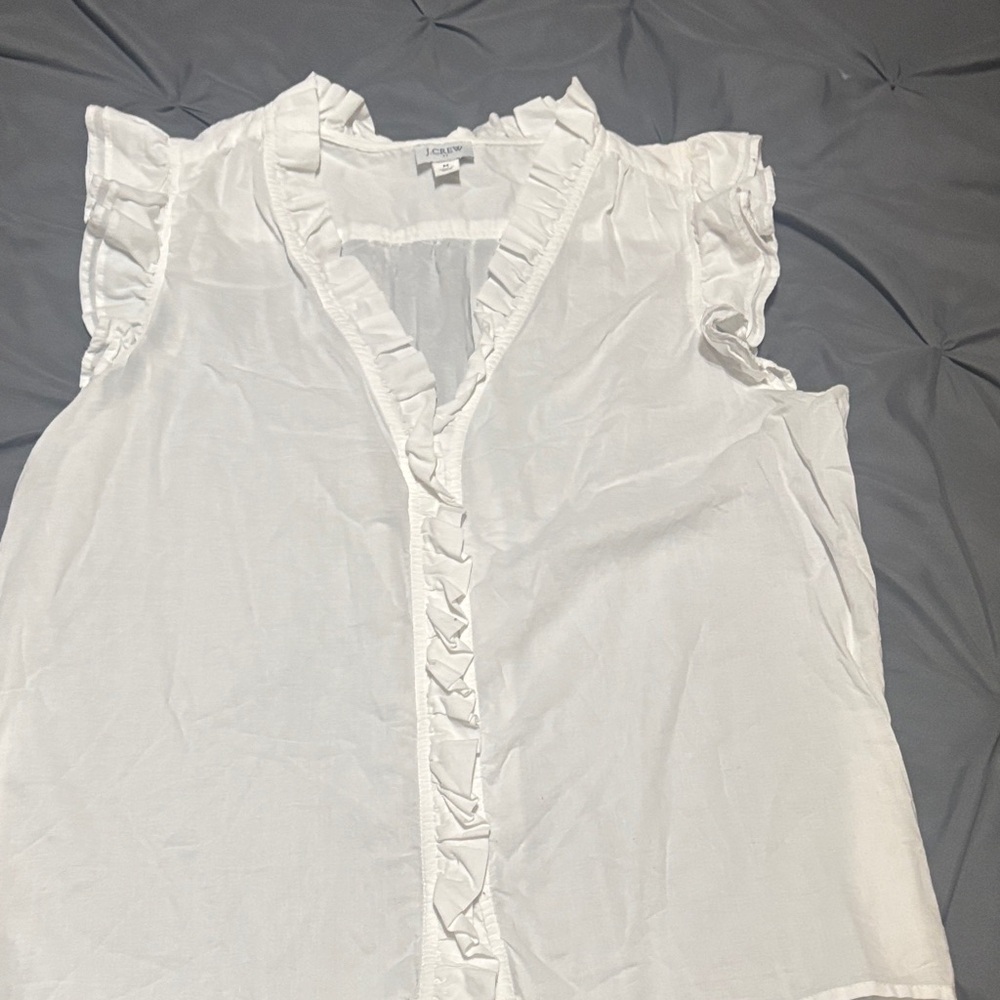 J. Crew White Ruffle Blouse